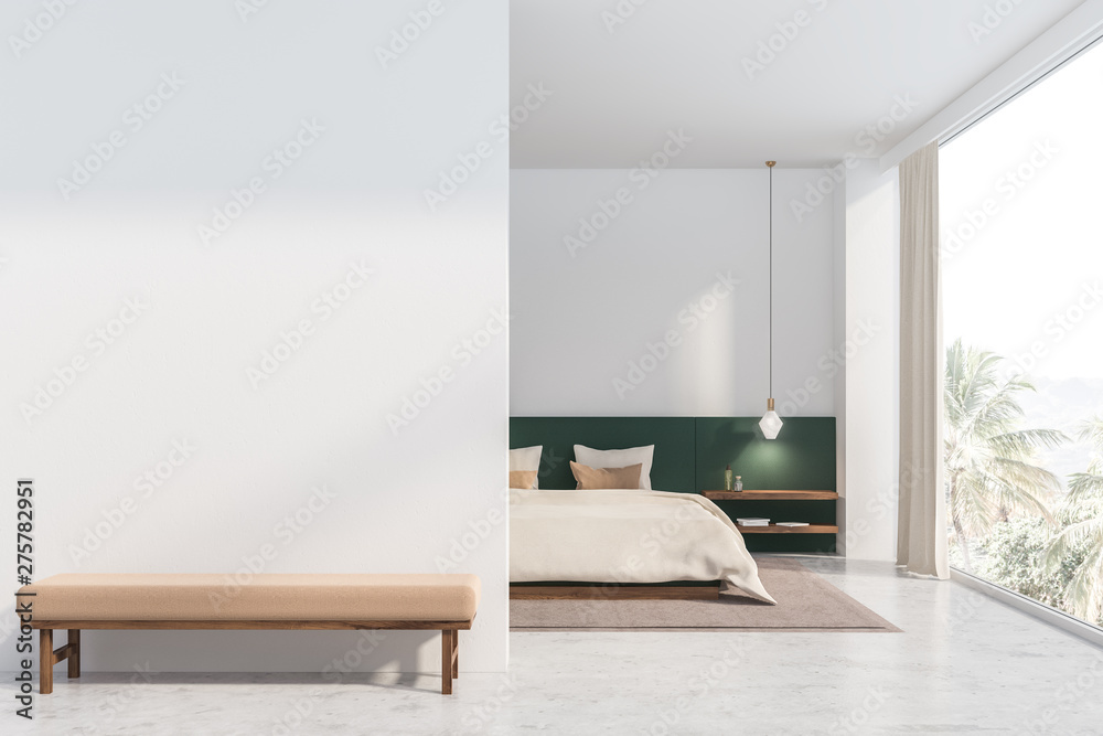 White and green bedroom with mock up wall White and green bedroom with mock up wall