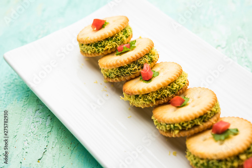 homemade salted Biscuit chat or sandwich for kids or starers for guests