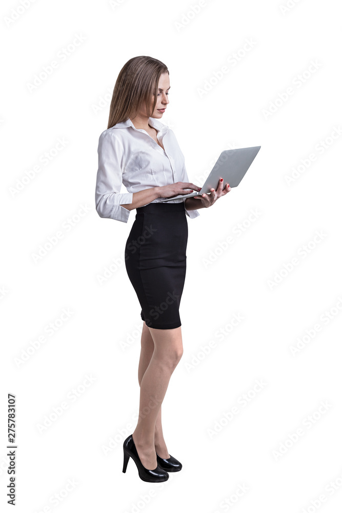Blonde businesswoman with laptop, isolated Blonde businesswoman with laptop, isolated