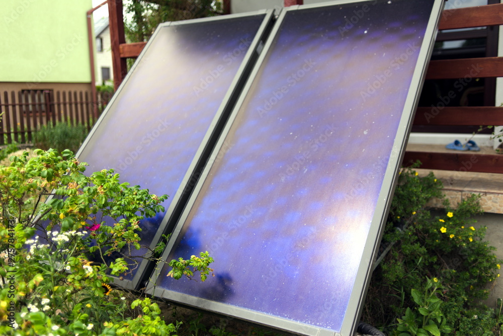 Solar system heating water, savings for home and environment