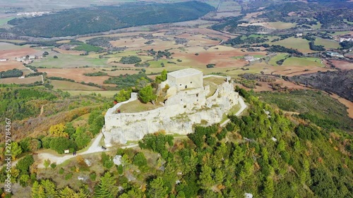 Castle view. Villamayor de Monjardin village. Navarre, Spain, Europe. 4K. photo