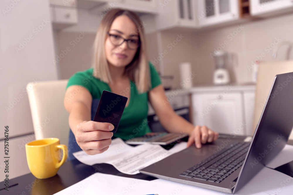 Fototapeta premium payment card- paying bills e banking.