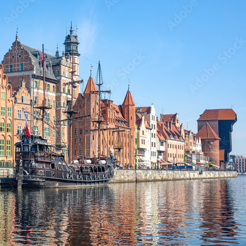 Gdansk / Poland - Medieval polish and german city, view to the river, old town and the old granary. photo