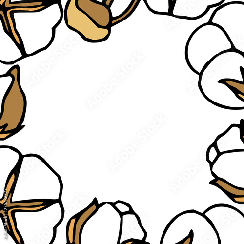 Frame from cotton stems against white background