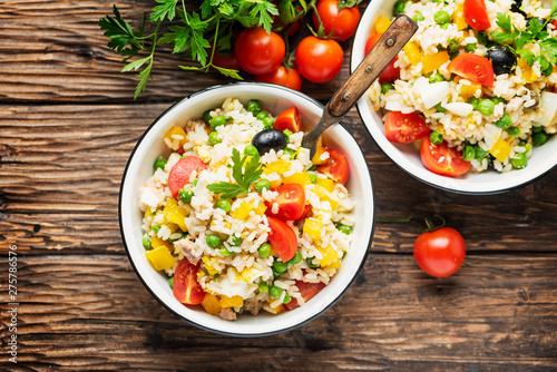 Cold summer salad with rice photo