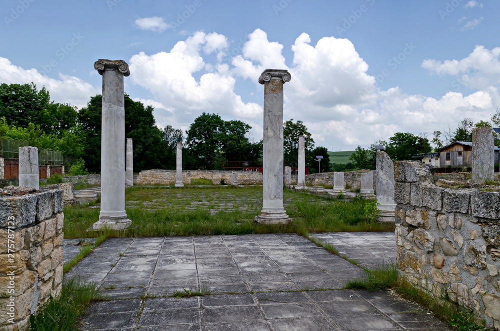 Renovation part of ruin at Archaeological complex Abritus and prepare for tourists,  install of solar LED lighting pillar system with solar panel  in present town Razgrad, Bulgaria, Europe 