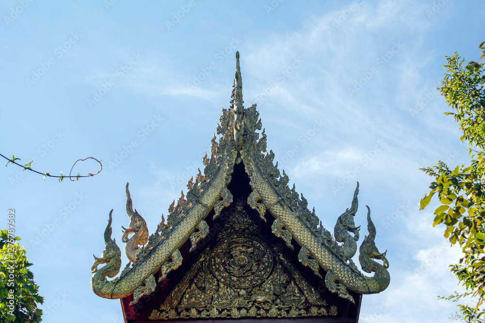 Pediment above hall at Wat Phra Kaew, Chiang Rai, Thailand