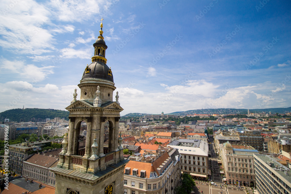Budapest, Hungary, June 4, 2019: St. Stephen's Basilica roof city view