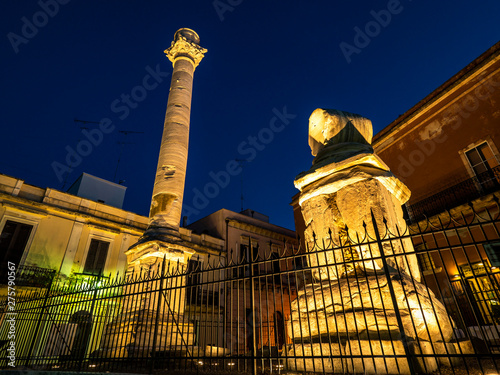 Steps of the Roman columns at the harbor promenade, Brindisi, Apulia, Italy June 2019