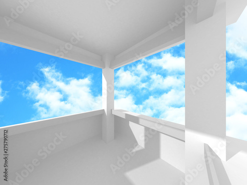 Fototapeta Naklejka Na Ścianę i Meble -  Futuristic White Architecture Design on Cloudy Sky Background