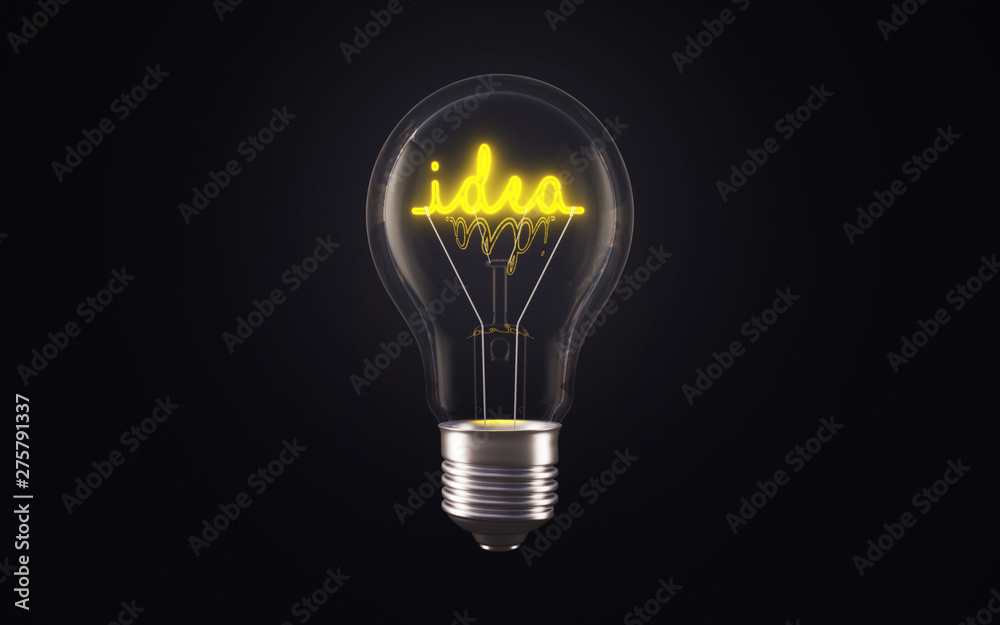 Idea lightbulp on dark ground 3D, bright light bulp Idea lightbulp on dark ground 3D, bright light bulp