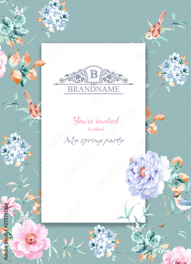 Watercolor flowers set,can be used as invitation card for wedding, birthday and other holiday and summer background