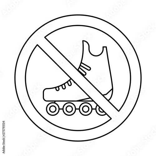 No Roller skates sign icon. Rollerblades symbol. Prohibition sign. Stop symbol. Vector