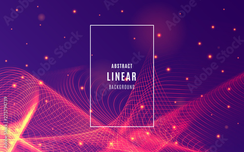 Abstract lines background with particles of sparks. Abstract sound waves with Slow motion effect. Geometric Wallpaper design. Backdrop for website, presentation, poster, flyer. Vector illustration