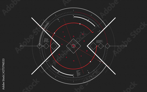 Sci-fi futuristic spaceship crosshair. HUD user interface. Techno target screen elements. Abstract Technology background. Modern aiming system. Vector illustration