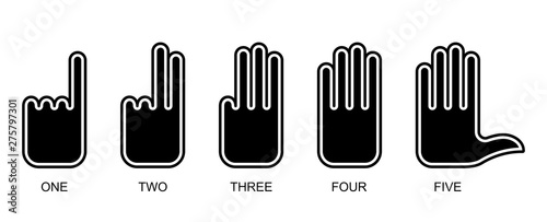 Flat linear design. Palm sign icons for mobile apps, web sites and public use. Vector illustration. Palm with straightened fingers. Count up to five. One two three four five. Ready set Go.