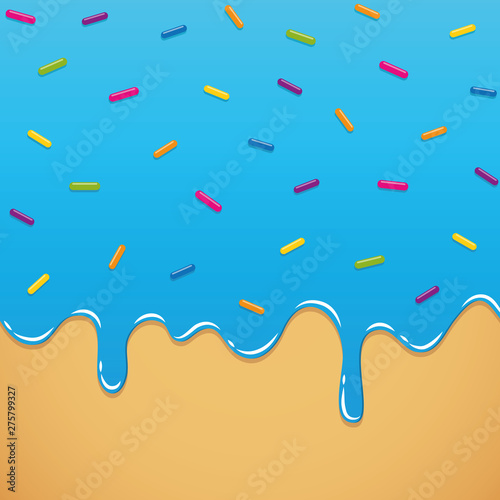 blue sweet melting icing with colorful sprinkles vector illustration EPS10