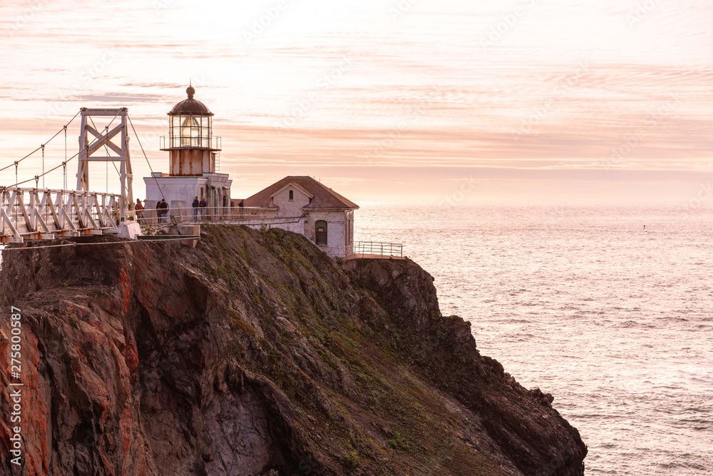 Lighthouse Point Bonita, San Francisco bay  at sunset time. California, USA.