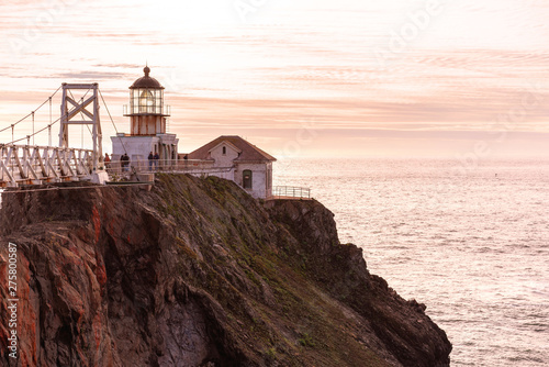 Lighthouse Point Bonita, San Francisco bay at sunset time. California, USA.