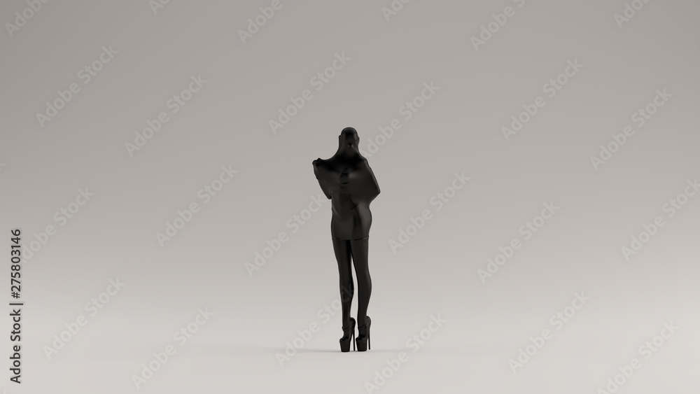 Black Latex Futuristic Haute Couture Dress Abstract Fashion 3d illustration 3d render