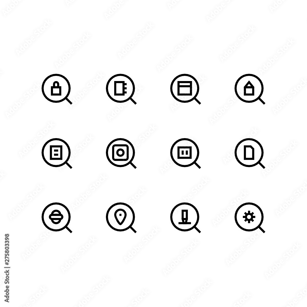 Set of search, find, zoom, outline style icon - vector