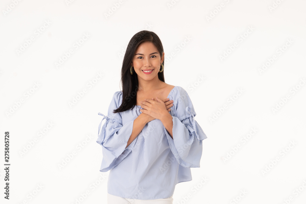 Portrait Happy Asian woman in business look isolated on whit background Portrait Happy Asian woman in business look isolated on whit background