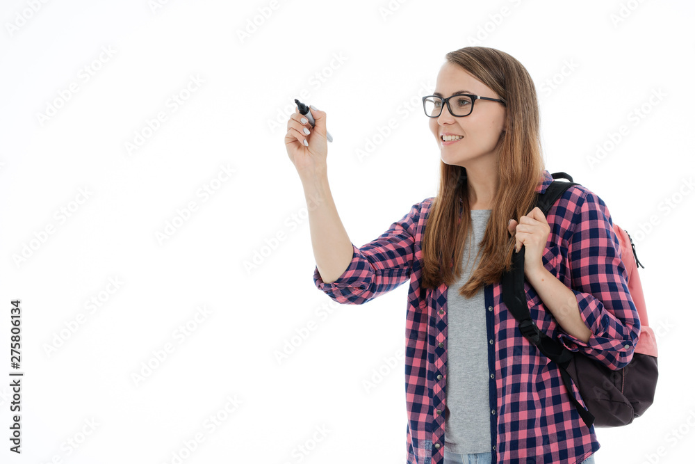 Portrait of a young smilling student girl on a white background. Portrait of a young smilling student girl on a white background.