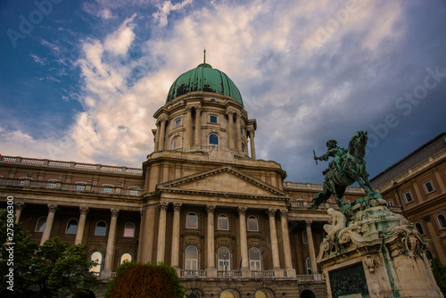 Buda Castle, Royal Palace and equestrian statue of Prince Eugene of Savoy in Budapest, Hungary photo