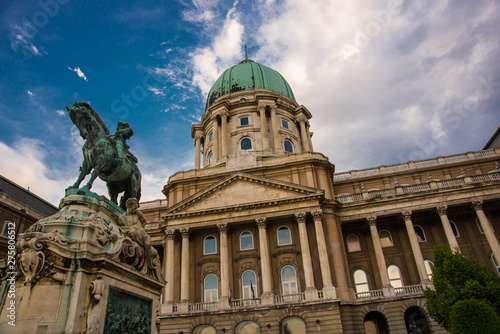 Buda Castle, Royal Palace and equestrian statue of Prince Eugene of Savoy in Budapest, Hungary photo