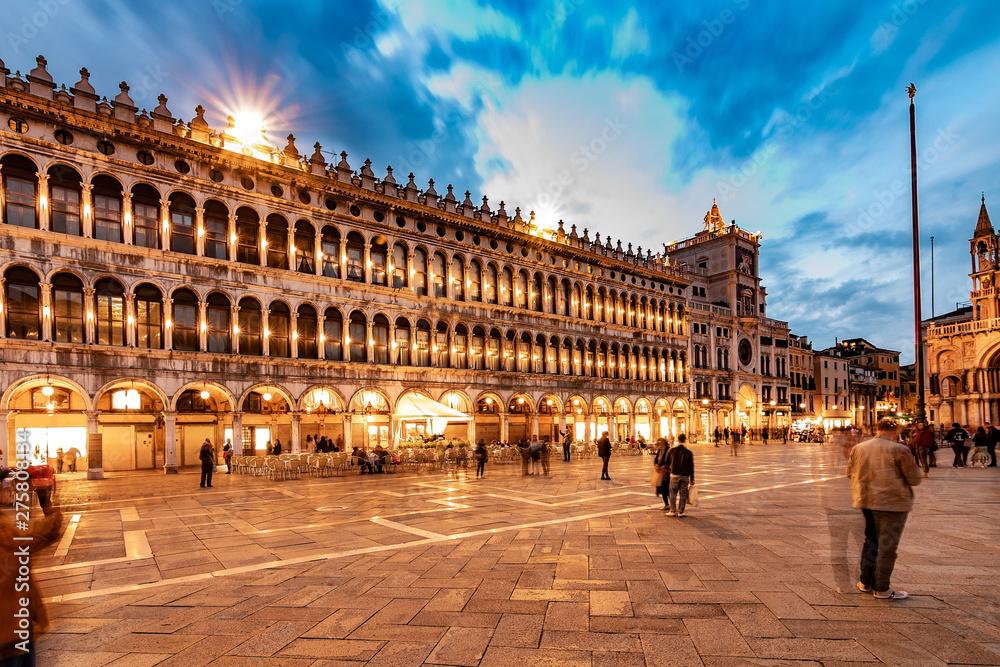 Piazza San Marco in Italy at night 