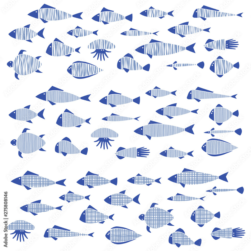 fish, small fish, fishes, swim, submarine life, crowd, creature, pretty, lovely, cute, play, comics, background, image, simple, texture, print, ornament, motif, object, graphic, Clip art, illustration