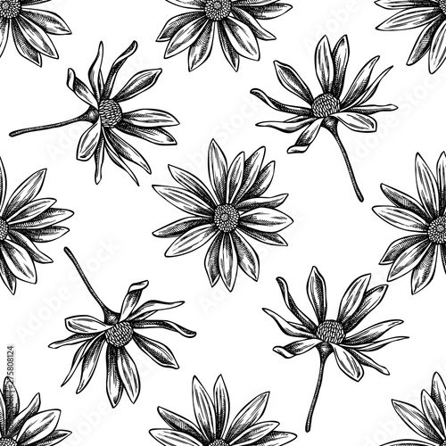 Seamless pattern with black and white jerusalem artichoke