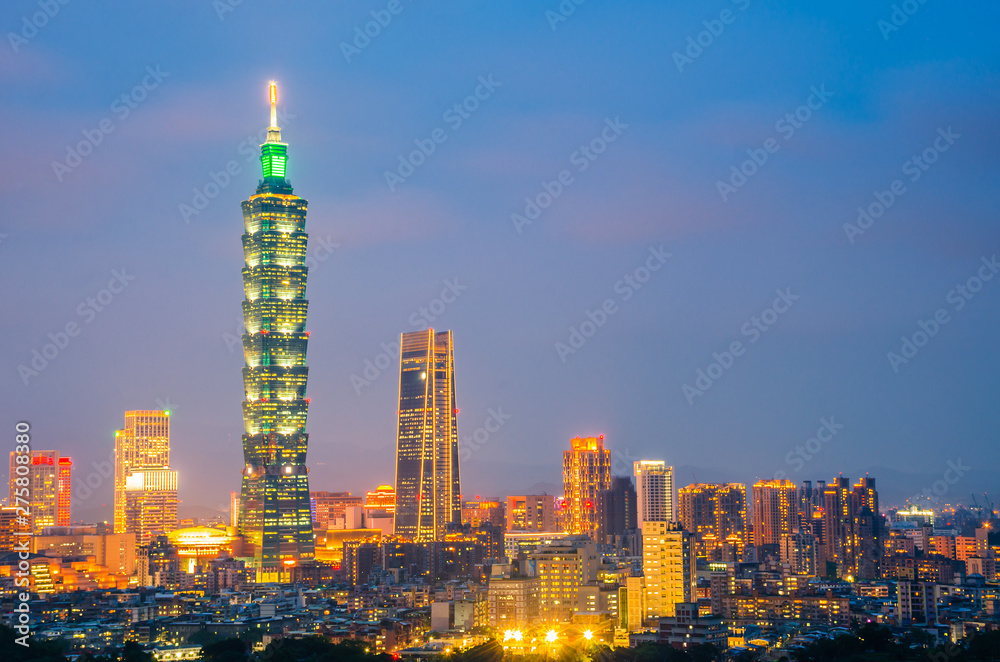 Night of taipei city with 101 tower, Center is a landmark skyscraper in Taipei, Taiwan. The building was officially classified as the world's tallest in 2004 until 2010.