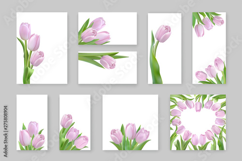 Spring templates with pink tulips with place for text