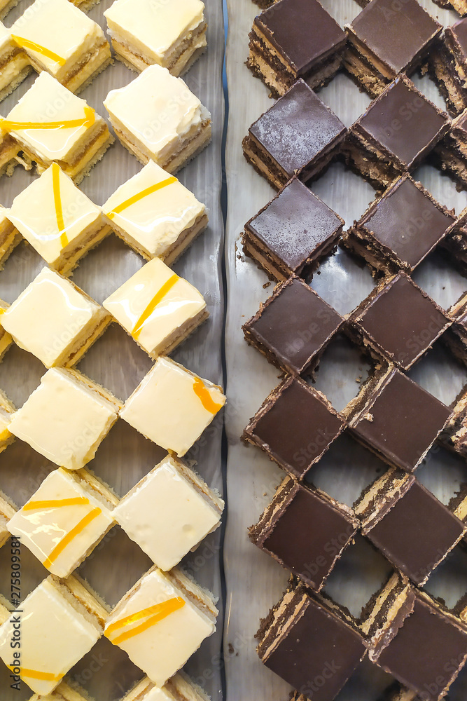 pieces of black and white chocolate cake