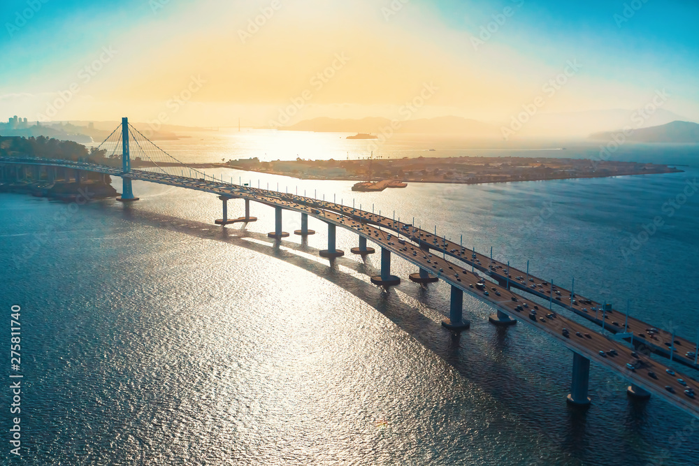Fototapeta premium Aerial view of the Bay Bridge in San Francisco, CA
