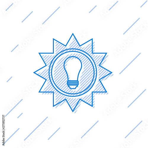 Blue Solar energy panel line icon isolated on white background. Sun and light bulb. Vector Illustration