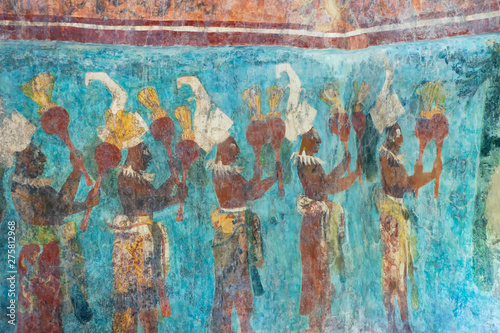 Mayan wall paintings;  Bonampak;  Chiapas, Mexico