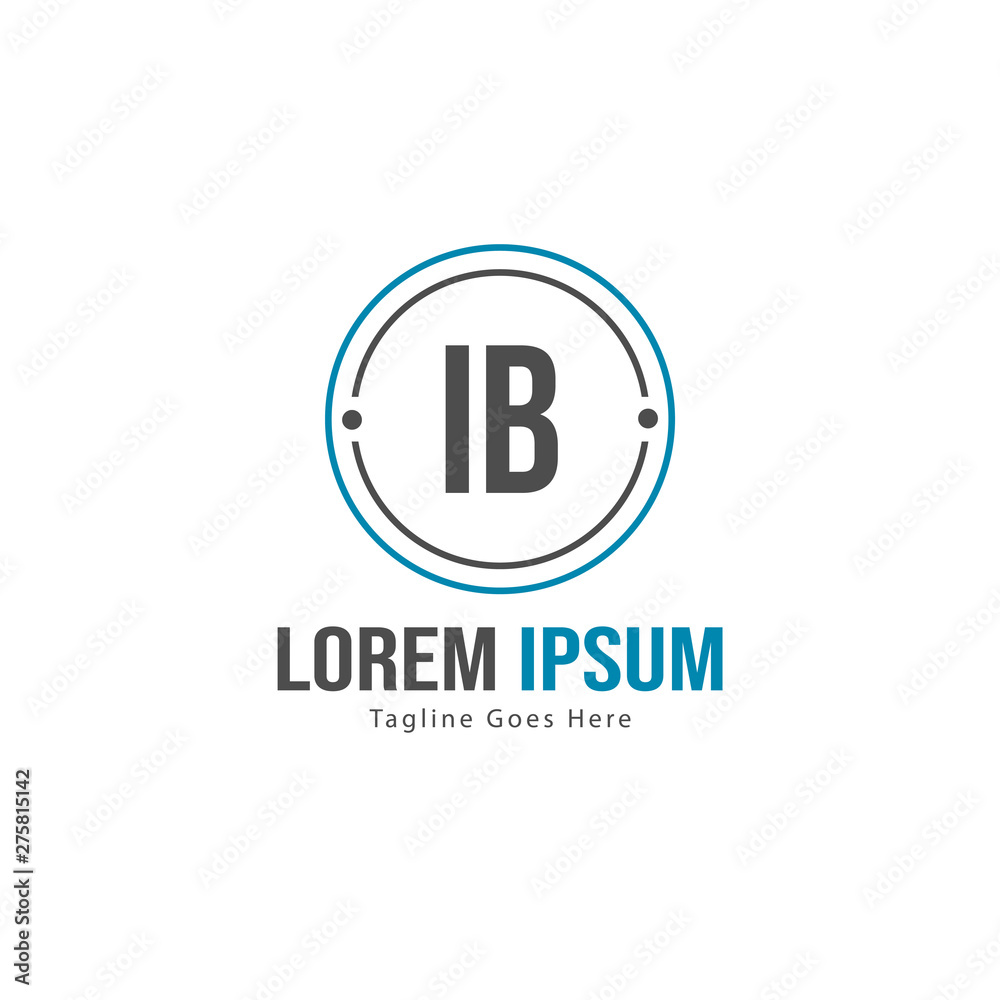 Initial IB logo template with modern frame. Minimalist IB letter logo vector illustration