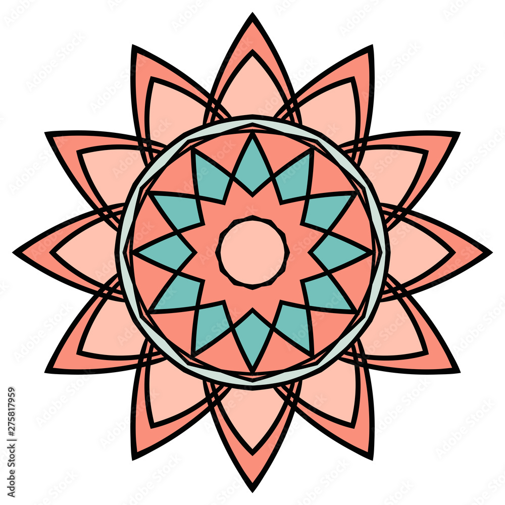 Fototapeta premium Mandala isolated on white background. Ornamental black round doodle flower isolated on white background. Black outline mandala. Geometric circle element. Vector illustration.