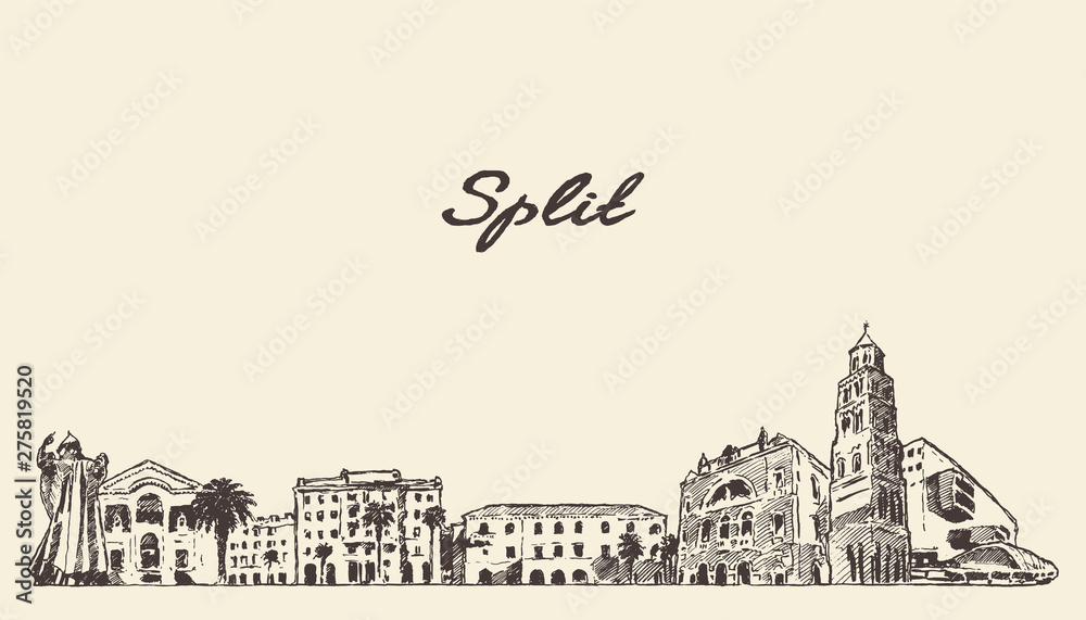 Split skyline Croatia hand drawn vector sketch