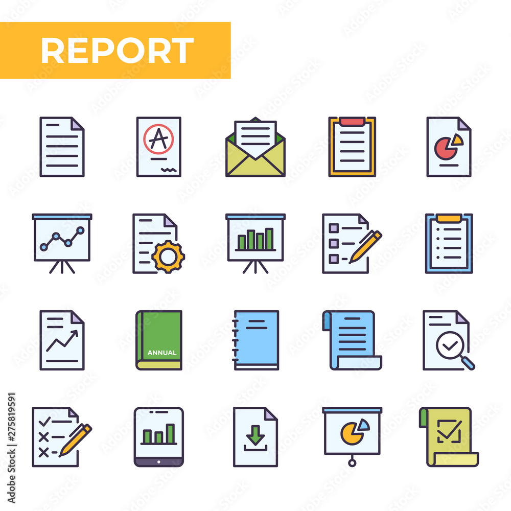 Obraz premium Report Icon Set, filled color style