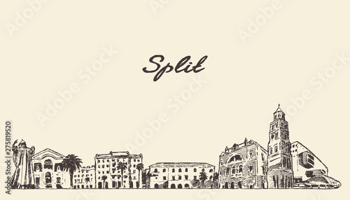 Split skyline Croatia hand drawn vector sketch