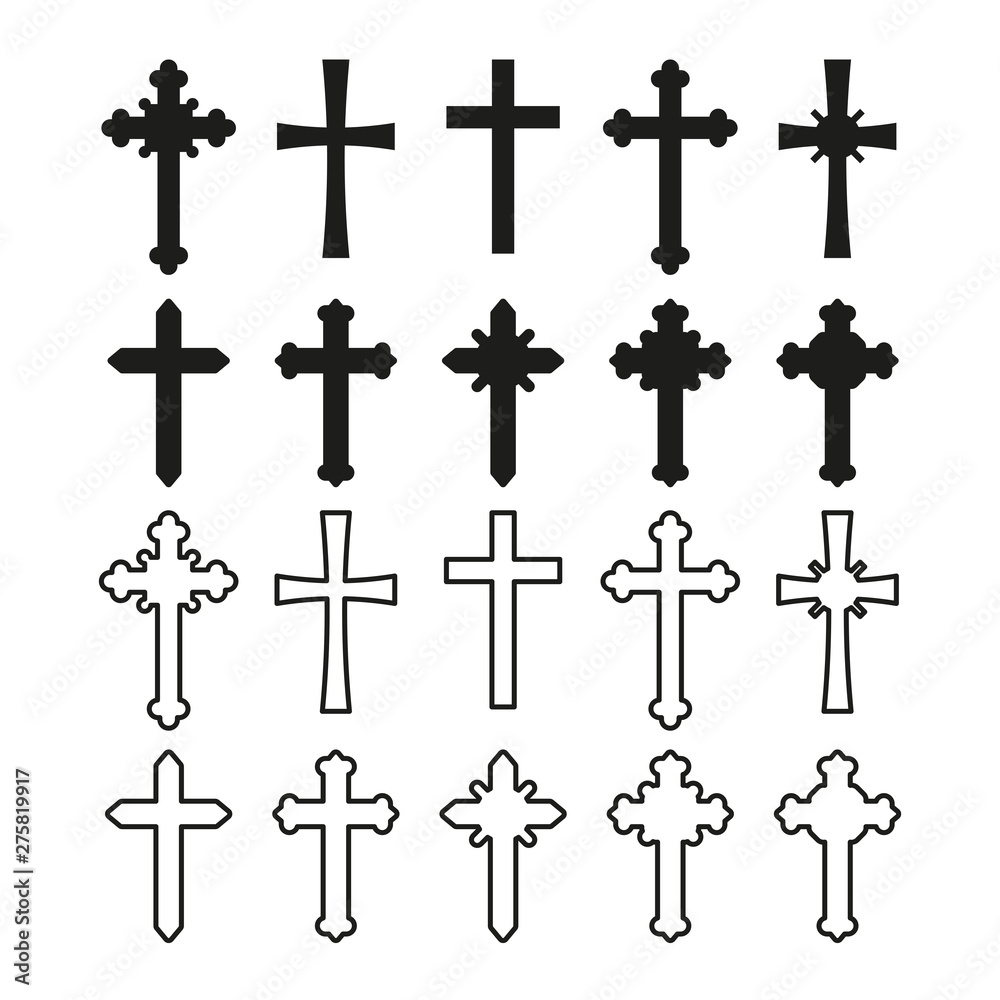 Fototapeta premium A set of silhouettes and lines of Christian crosses. Simple vector illustration