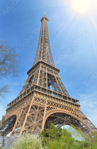 eiffel tower in Paris under sunny blue sky © coco