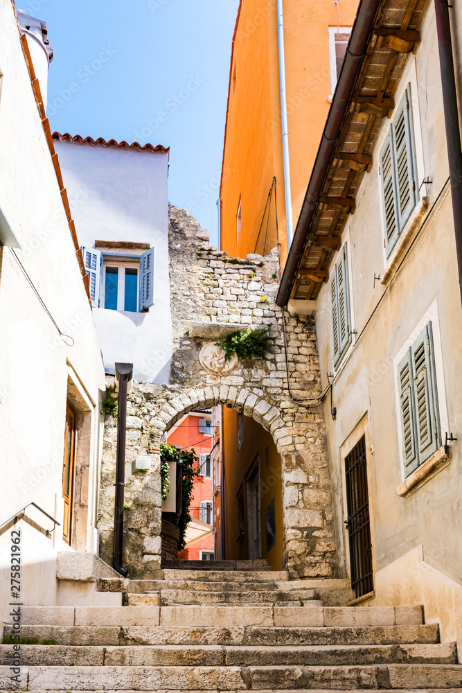 gate with stairs to the old city of Rovinj, Croatia