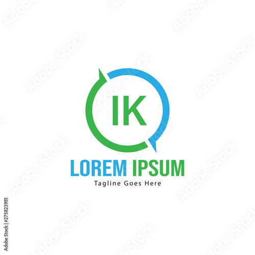 Initial IK logo template with modern frame. Minimalist IK letter logo vector illustration