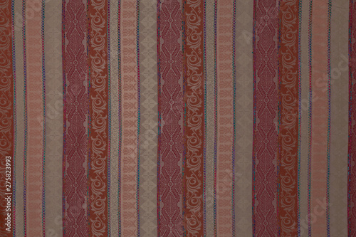 Striped fabric with ornaments and textile texture bacground