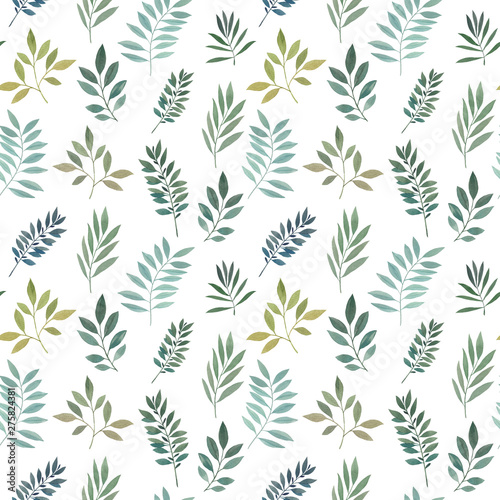 Decorative ornament. Seamless watercolor pattern. Leaves for design. Hand-drawn botanical pattern. art flowers