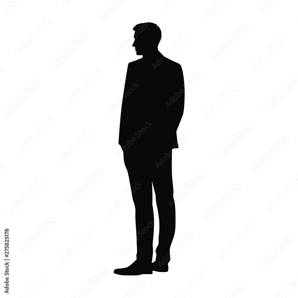 Vector silhouette of a man in a business suit standing, black color isolated on white background Vector silhouette of a man in a business suit standing, black color isolated on white background